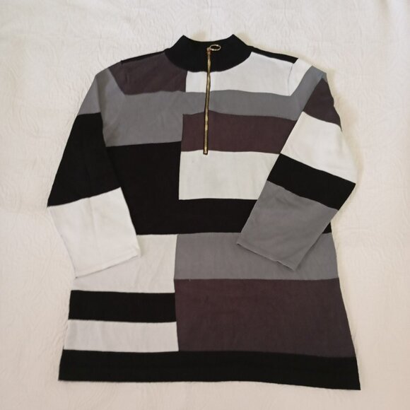 Carol Rose Tunic Sweater Size L Colorblock Long-Sleeve With Gold Zipper Womens - Picture 1 of 8